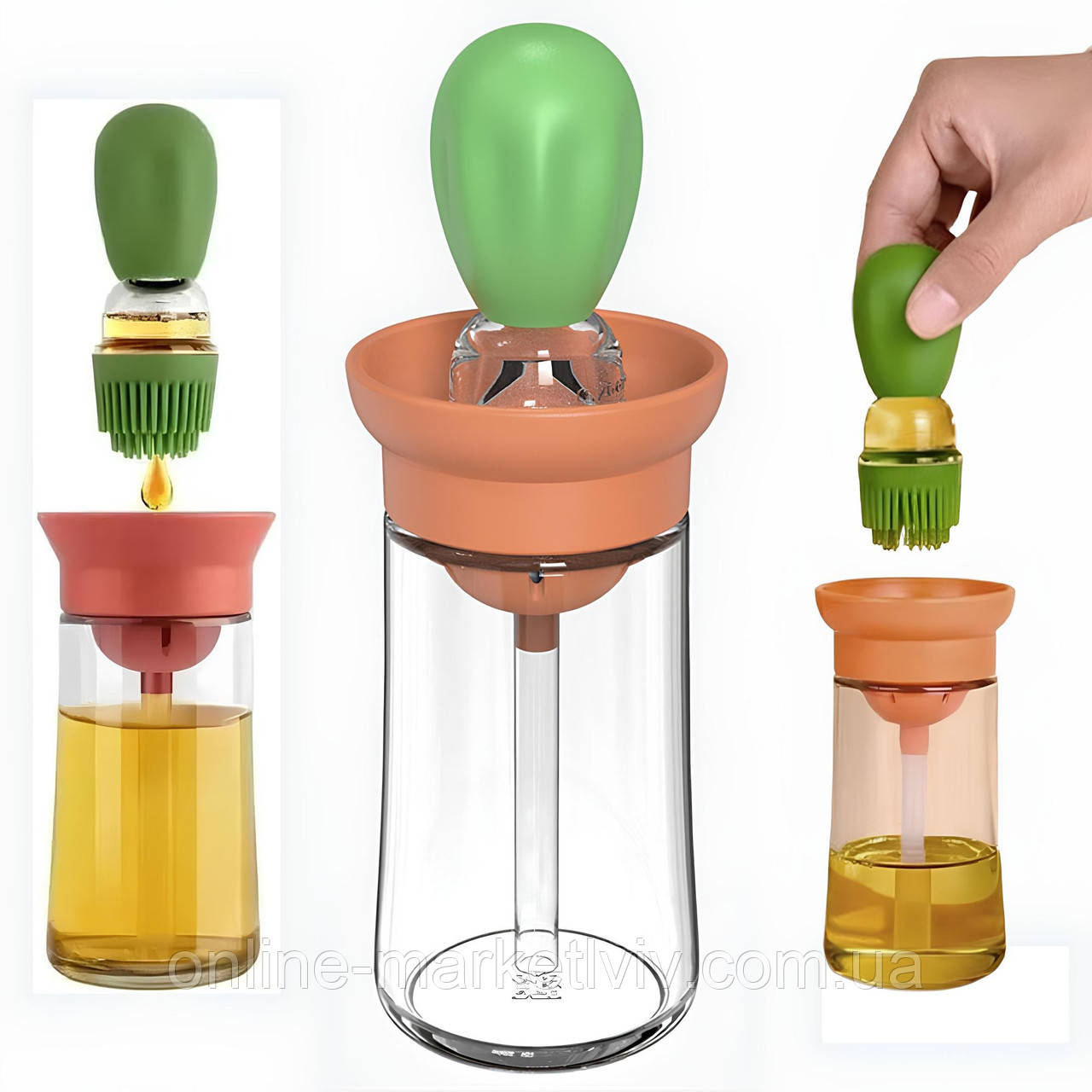 Скляний диспенсер для олії з пензликом, 180мл / Кухонний дозатор для олії / Ємність для олії та оцту, фото 1