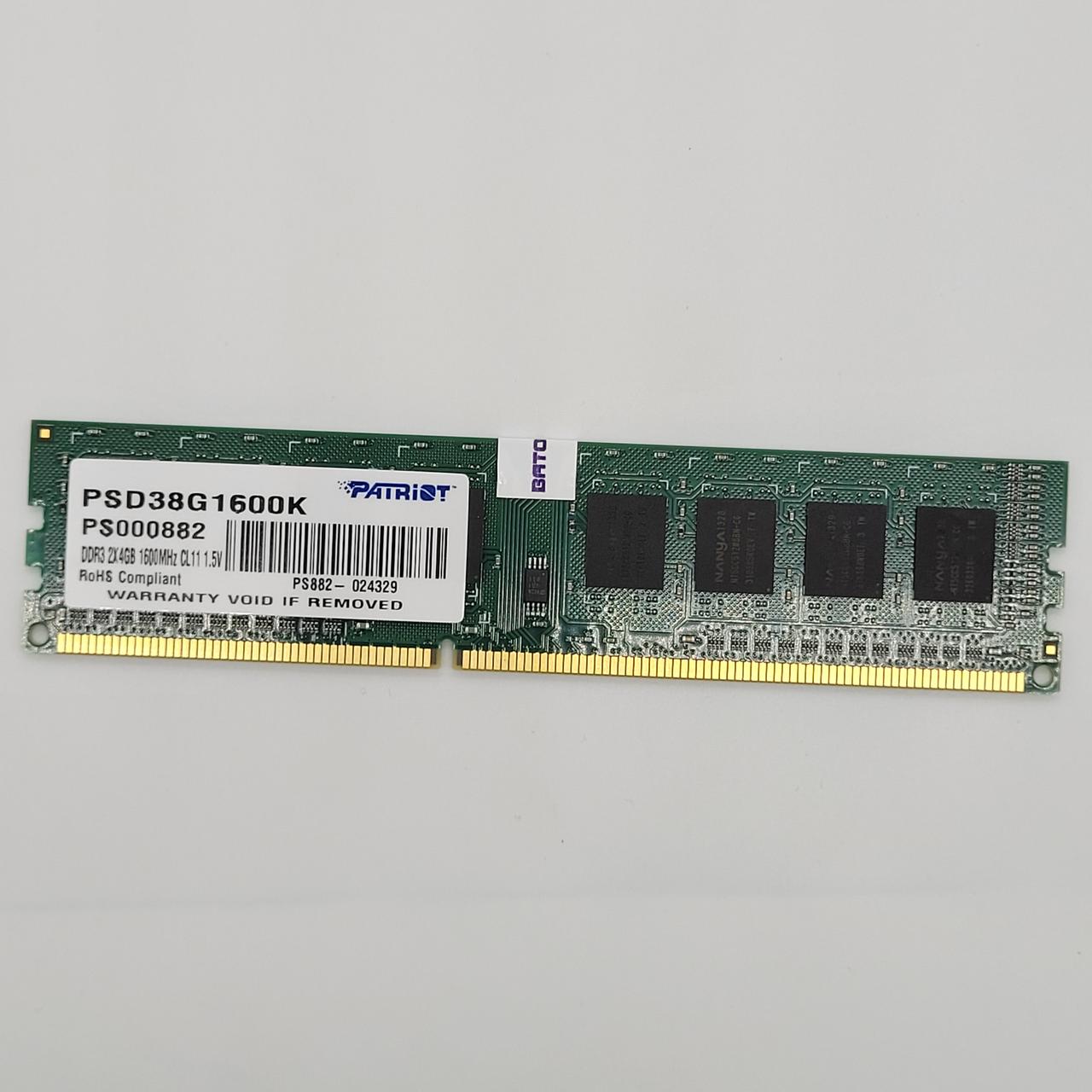 Оперативна пам'ять Patriot DDR3 4Gb 1600MHz PC3-12800U 1Rx8 CL11 (PSD38G1600K) Б/У