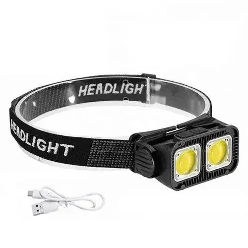 Ліхтар налобний K372-2COB, біле + фарбоване світло, акумулятор, датчик руху, фото 1