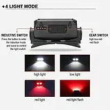 Ліхтар налобний K372-2COB, біле + фарбоване світло, акумулятор, датчик руху, фото 4