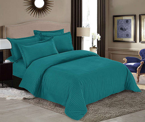 Однотонна бірюзова тканина в смужку 220 см для постільної білизни поліестер Мікрофібра синтетична MIK-H9 у рулоні 100 м, фото 1