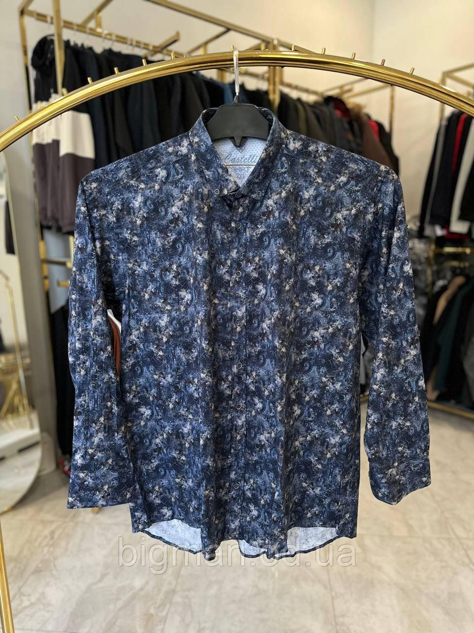 Чоловіча сорочка Castelli 2438 батал 2-6XL синя узор