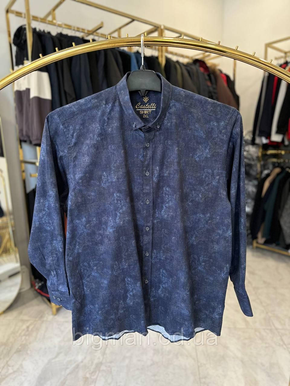 Чоловіча сорочка Castelli 2438 батал 2-6XL синя узор