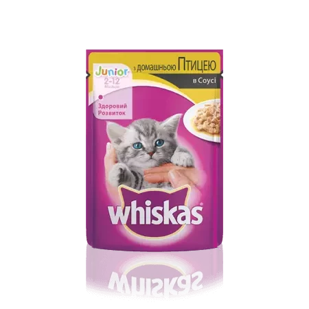 WHISKAS з домашньою птицею в соусі для кошенят, 100 г (віскас), фото 1
