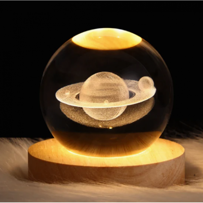 Декоративний 3D-нічник кришталева куля Crystal Ball Сатурн (52387)