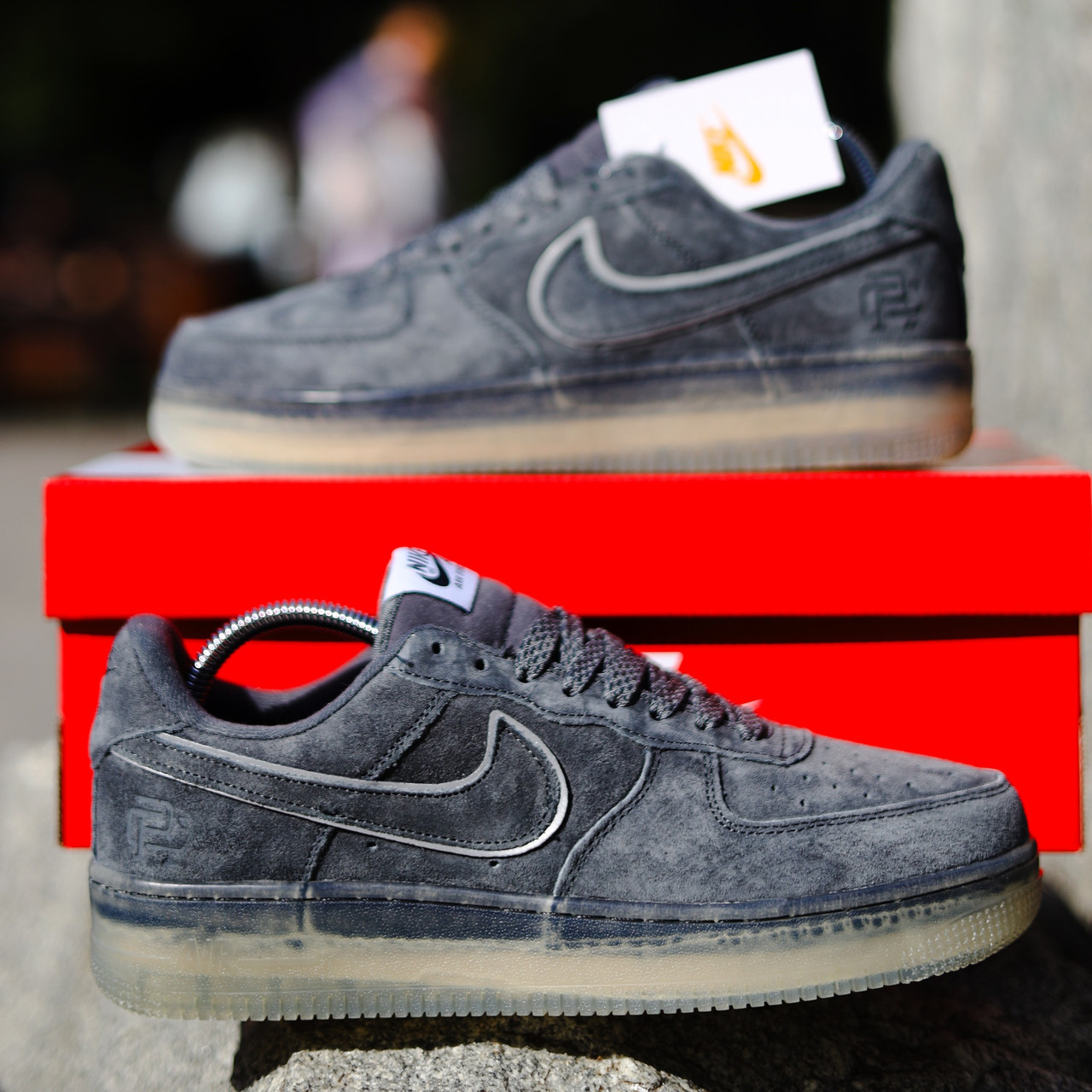 АКЦІЯ! Чоловічі замшеві Кросівки Nike Air Force рефлективні колір графіт