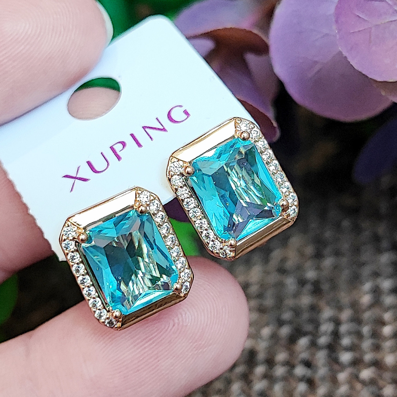 Сережки Xuping довжина 1.4см ширина 1.1см медичне золото позолота 18К с1480