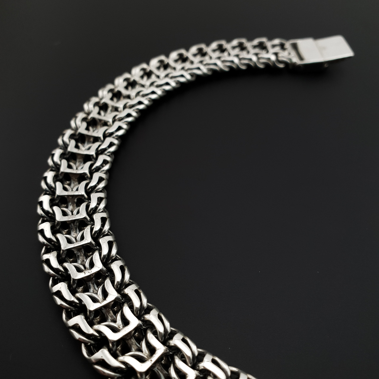 Широкий браслет срібний чоловічий фараон (тризуб, імператор). Масивний браслет 50 гр, замок коробка 24 см, фото 1