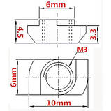 Гайка 20-тип М3 закладна Т-подібна (пазовий сухар), для алюмінієвого профілю 3Д-принтера/ верстата з ЧПК/ ... (B0552), фото 2