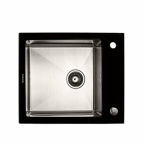 Кухонна скляна мийка Germece Handmade Black Glass (600х510х200). Чорна раковина на кухню