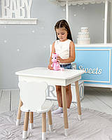 Стіл та стілець для дитячої кімнати, столик з підйомним механізмом 53х60х45 стільчик в виді медвежа, білий, фото 2