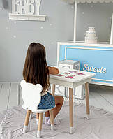 Стіл та стілець для дитячої кімнати, столик з підйомним механізмом 53х60х45 стільчик в виді медвежа, білий, фото 9