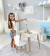 Стіл та стілець для дитячої кімнати, столик з підйомним механізмом 53х60х45 стільчик в виді медвежа, білий, фото 3