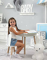 Стіл та стілець в дитячу, столик із підйомною шухлядою 53х60х45 стільчик вушка зайчика для відпочинку 26.5х26х25, білий, фото 3