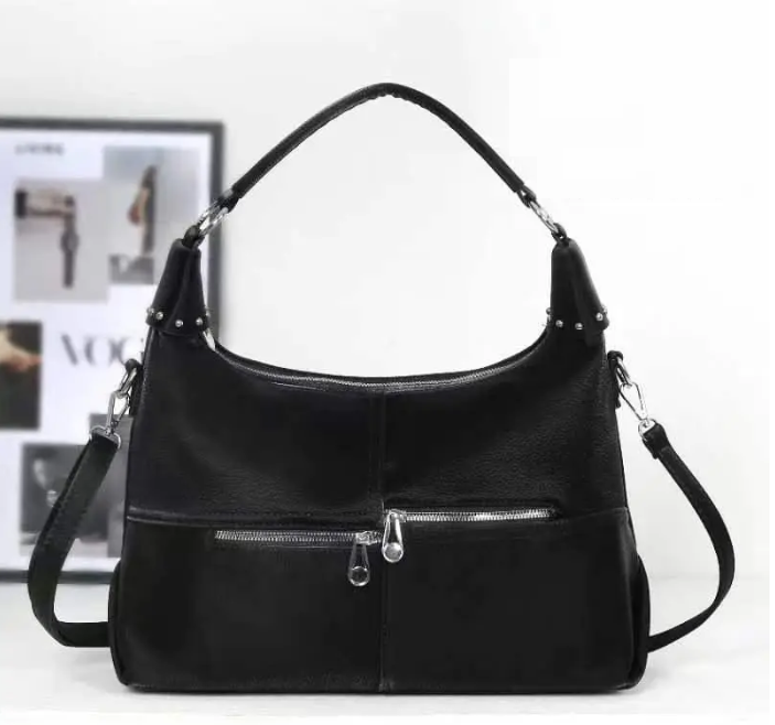 Сумка жіноча чорна 36*32 см на блискавці з кишенею та довгим ремінцем зі штучної шкіри Liza, фото 1