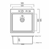 Кухонна мийка Platinum Handmade 500x500x220 (товщина 3,0/1,5 мм корзина та дозатор в комплекті), фото 5