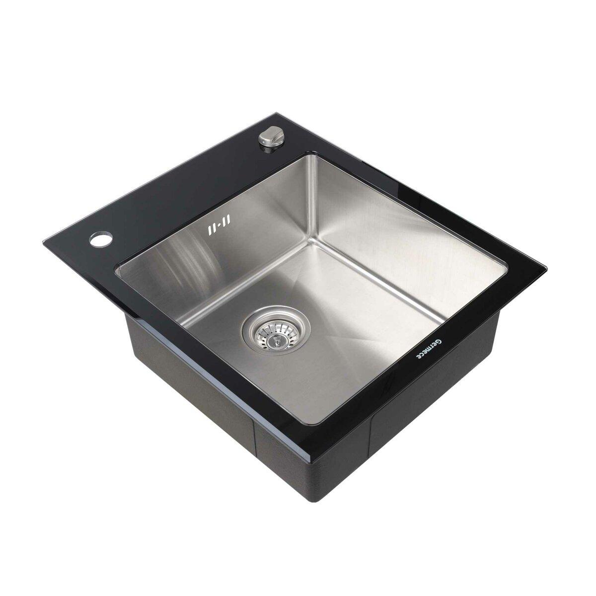 Скляна кухонна мийка Platinum Handmade BLACK GLASS 600x510x200. Чорна раковина на кухню
