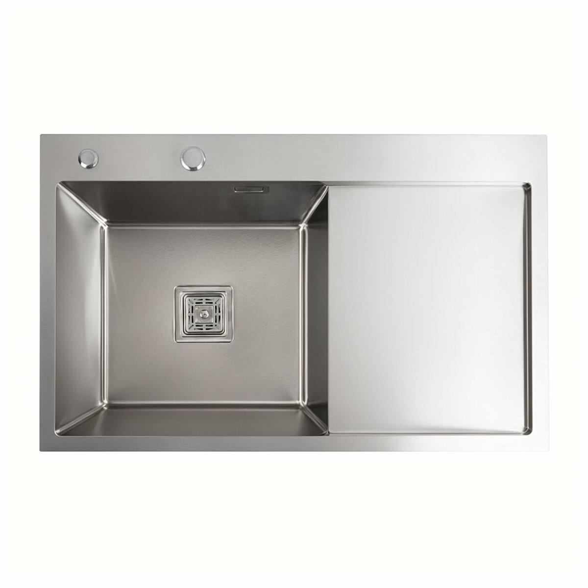 Мийка нержавійка Platinum Handmade 78*50B L (два отвори ,квадратний сифон 3.0/1.0). Раковина на кухню