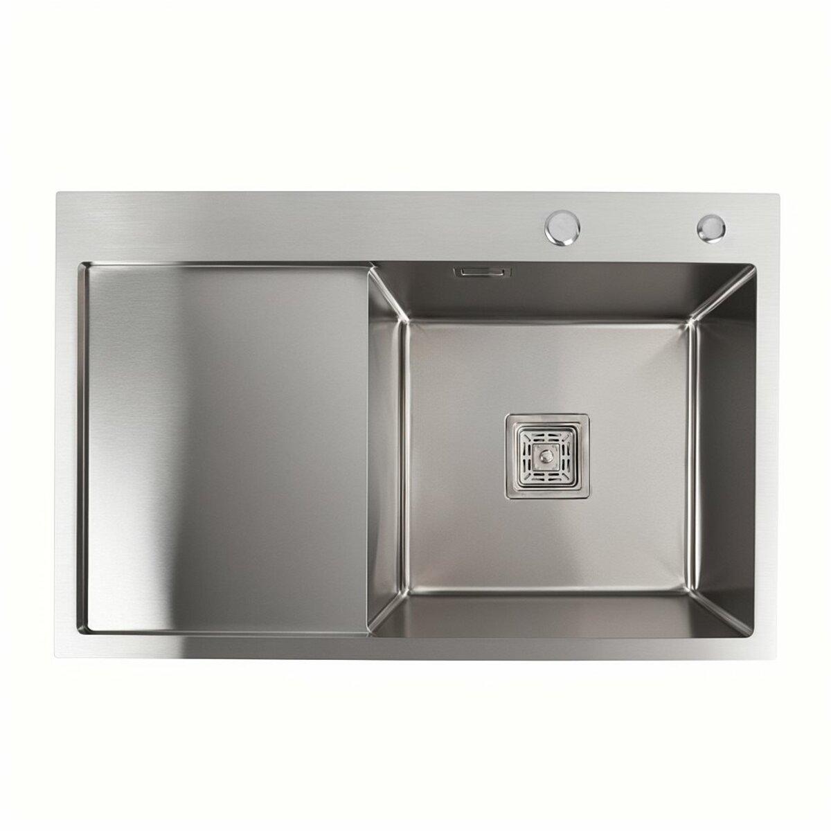 Мийка нержавійка Platinum Handmade 78*50B R (два отвори ,квадратний сифон 3.0/1.0). Раковина на кухню