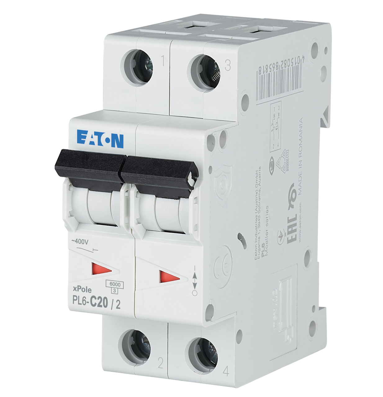 Автоматический выключатель PL6-С20/2 20А 2р х-ка С 6кА Eaton