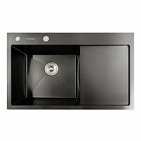 Кухонна мийка чорна PVD 78*48 L Platinum Handmade (два отвори, круглий сифон 3,0/0,8). Сталева мийка