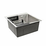 Кухонна мийка Platinum Handmade 500x500x220 (товщина 3,0/1,5 мм корзина та дозатор в комплекті), фото 4