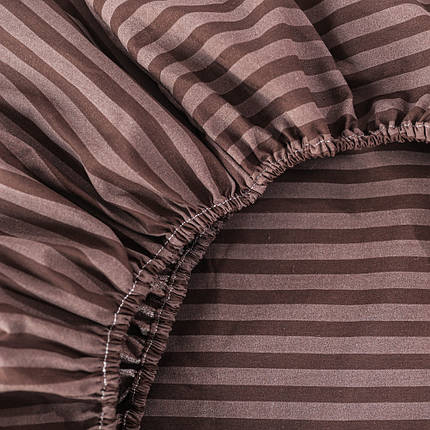Натяжне двоспальне простирадло бязь на гумці коричневе в смужку (120*200*25) міцне бавовняне, фото 2