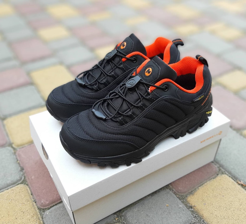 Чоловічі термо кросівки Merrell Vibram Cordura чорні з помаранчевим Мерел Вібрам утеплені на флісі водонепроникні осінь зима
