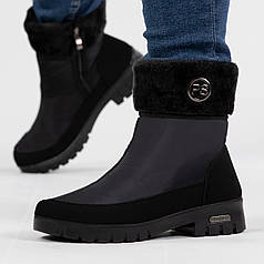 Дутики жіночі з хутром чорні з замком (3404)