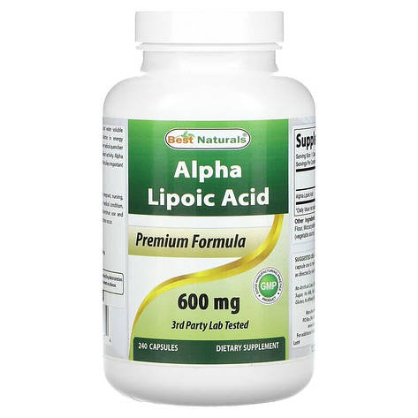 Антиоксидант Альфа-ліпоєва кислота 600 мг Best Naturals Alpha Lipoic Acid 240 капс США, фото 1