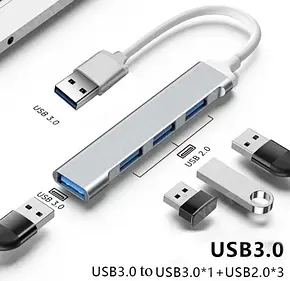 USB Хаб — розгалужувач USB 3.0 на 4 USB-порти для ноутбука, Перехідник для комп'ютера, телефона, спідниця хаб, фото 1