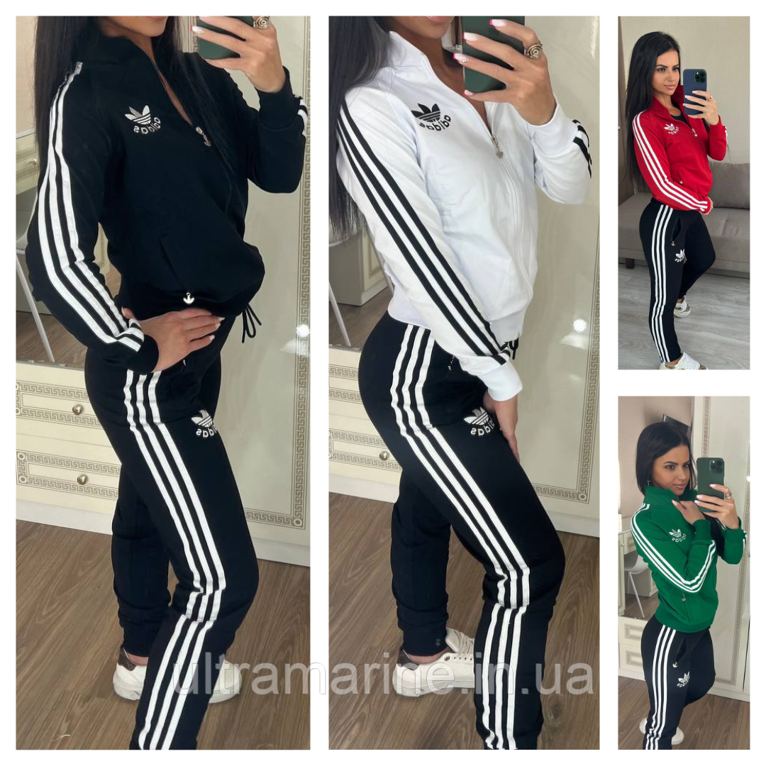 Жіночий спортивний костюм Adidas з полосками (Адідас трикотаж двонитка Туреччина)