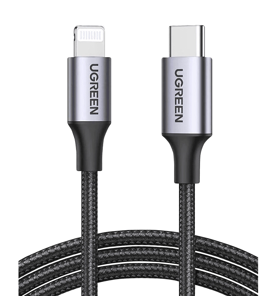 Кабель UGREEN US304 USB-C to Lightning M/M Cable Aluminum Shell Braided 2m (Black) (60761)