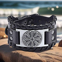 Славянский амулет-браслет "Коловрат и Звезда Лады" из экокожи на застежке