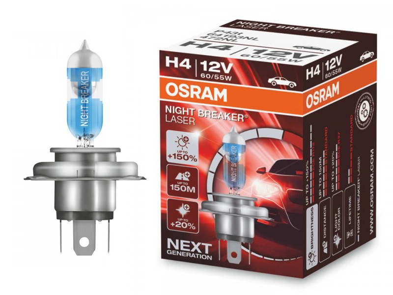 Галогенова лампа OSRAM H4 64193NL Night Breaker LASER NG +150% 60/55W 12V P43T 1шт