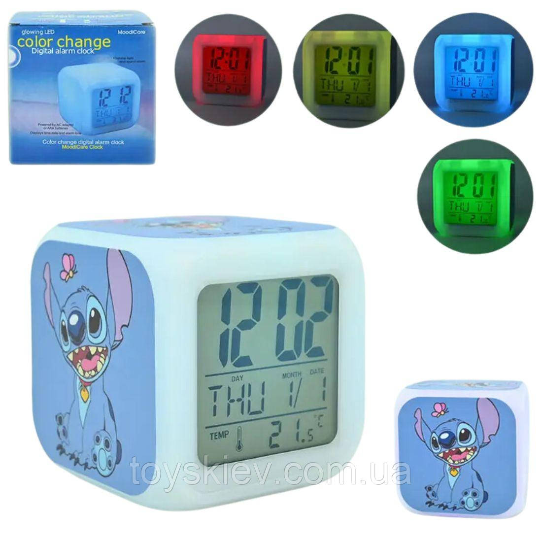 Годинник Стіч, майнкрафт настільний з підсвіткою і будильником 64519, фото 1