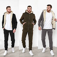 Чоловічий теплий спортивний костюм на флісі на хутрі 46-48, 50-52 :чорний , синій, хакі, сірий