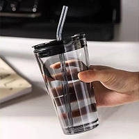 Стакан з трубочкою 600мл Сірий (M-9597G)