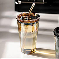 Стакан з трубочкою 600мл Коричневий (M-9597BR)