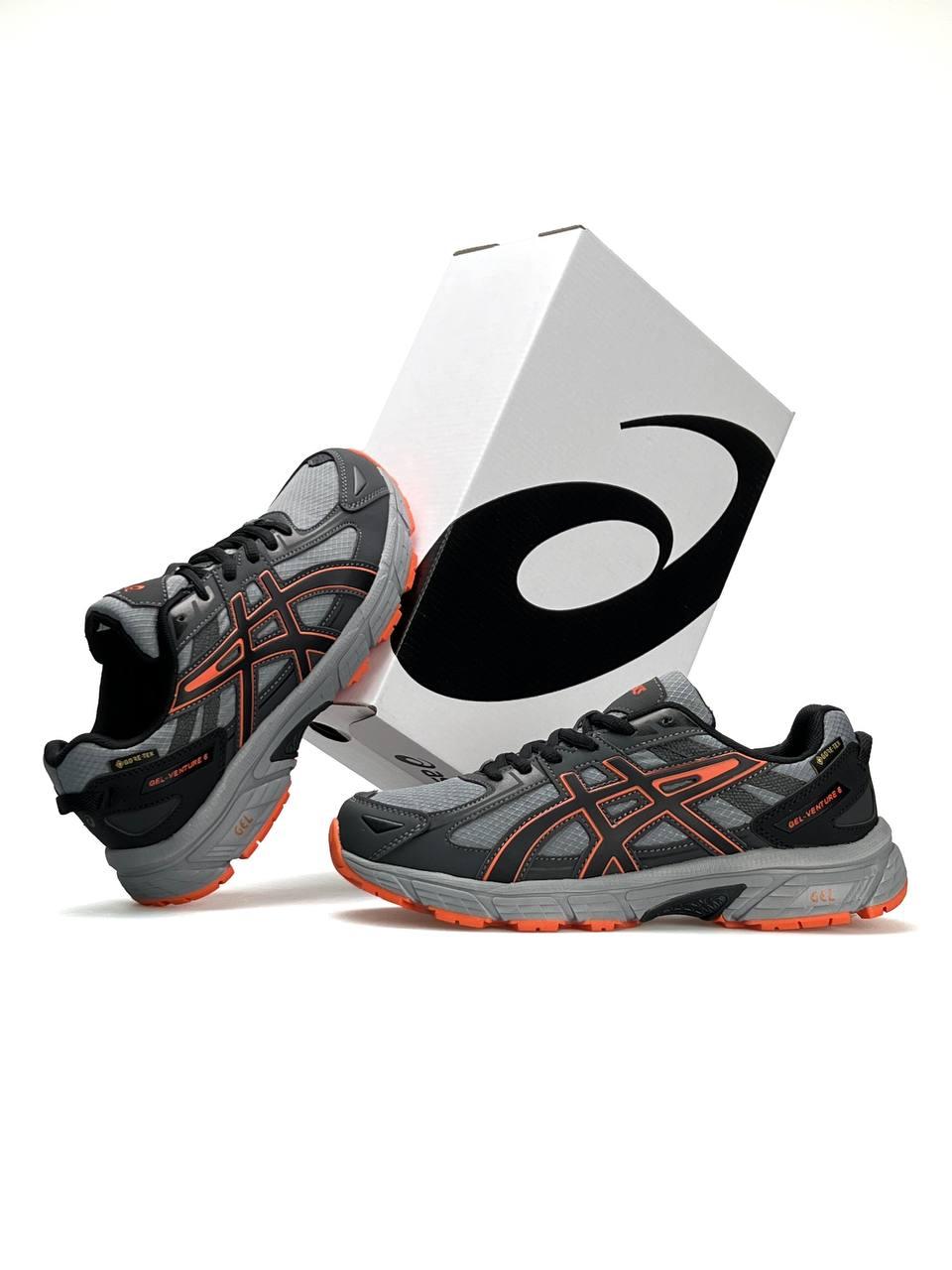 Чоловічі шкіряні текстиль кросівки ASICS Gel-Venture 6 Gore-Tex Grey Orange, кеди Асикс сірі Чоловіче взуття