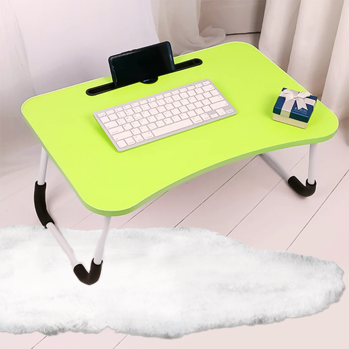 Складаний столик-підставка для ноутбука і планшета з підскканником Портативний стіл-парта в ліжко дерево, фото 1