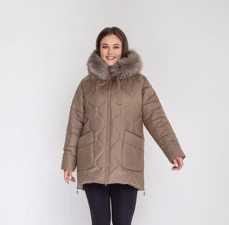 Жіночий пуховик з натуральним хутром Li-175 у розмірах 52-62, фото 1