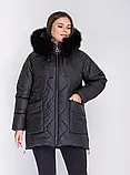 Жіночий пуховик з натуральним хутром Li-175 у розмірах 52-62, фото 3