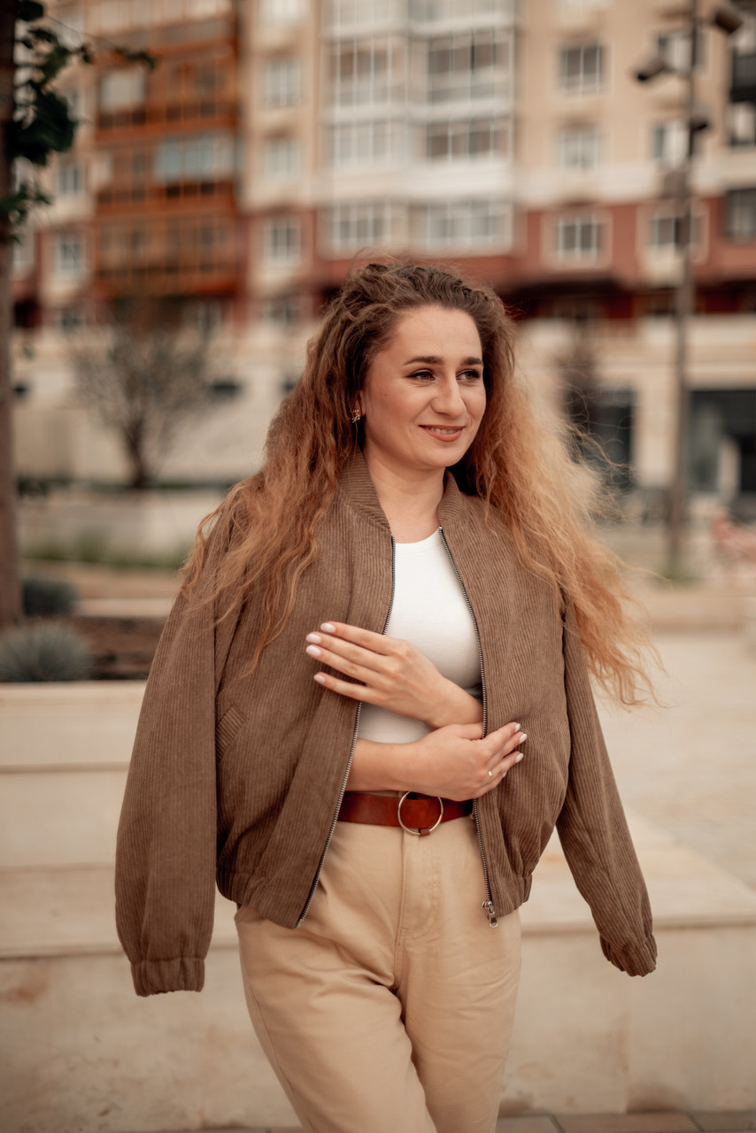 Жіноча осіння вельветова куртка-бомбер, фото 1