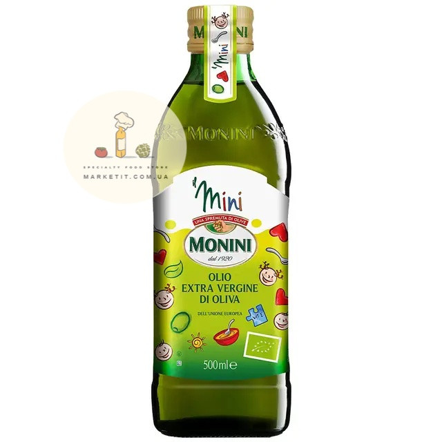 Оливкова олія Monini Mini Kids для дітей, перший холодний віджим 500 мл., фото 1
