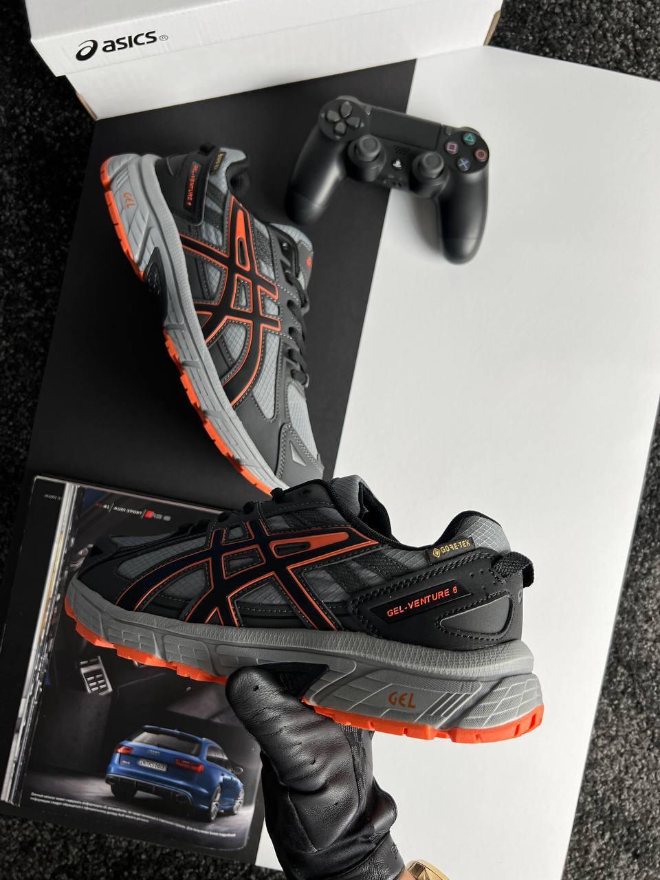 Чоловічі шкіряні текстиль кросівки ASICS Gel-Venture 6 Gore-Tex Grey Orange, кеди Асикс сірі Чоловіче взуття