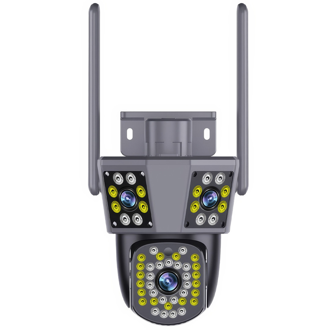 Вулична WiFi камера відеоспостереження з 3 об'єктивами PTZ Camera Black Портативна камера відеоспостереження 9Мп, фото 1