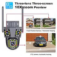 Вулична WiFi камера відеоспостереження з 3 об'єктивами PTZ Camera Black Портативна камера відеоспостереження 9Мп, фото 3