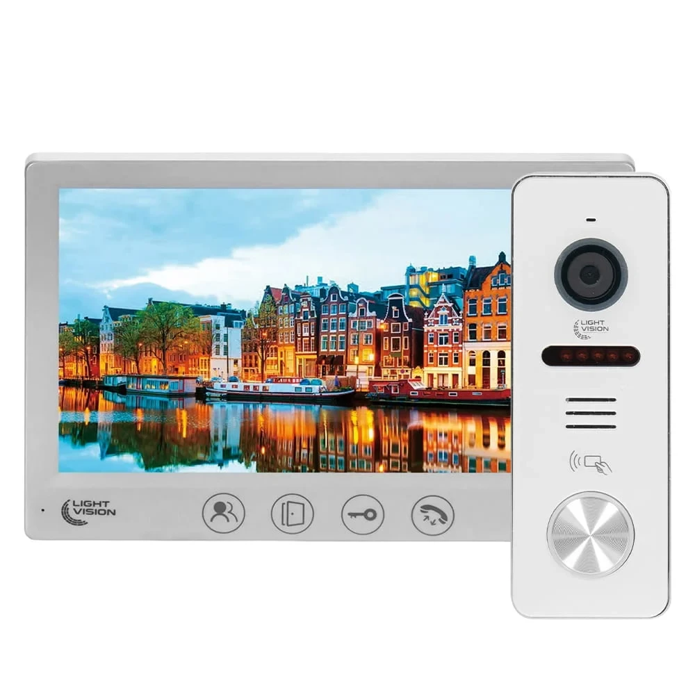Комплект відеодомофона Light Vision: відеодомофон 7" AMSTERDAM FHD White та відеопанель 2Mp White (82-00206-82-00242)