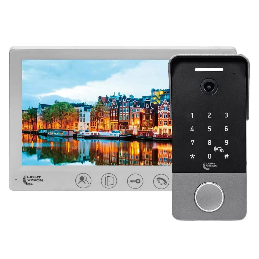 Комплект відеодомофона Light Vision: відеодомофон 7" AMSTERDAM FHD White та відеопанель 2Mp RIO FHD(KEY) Silver, фото 1